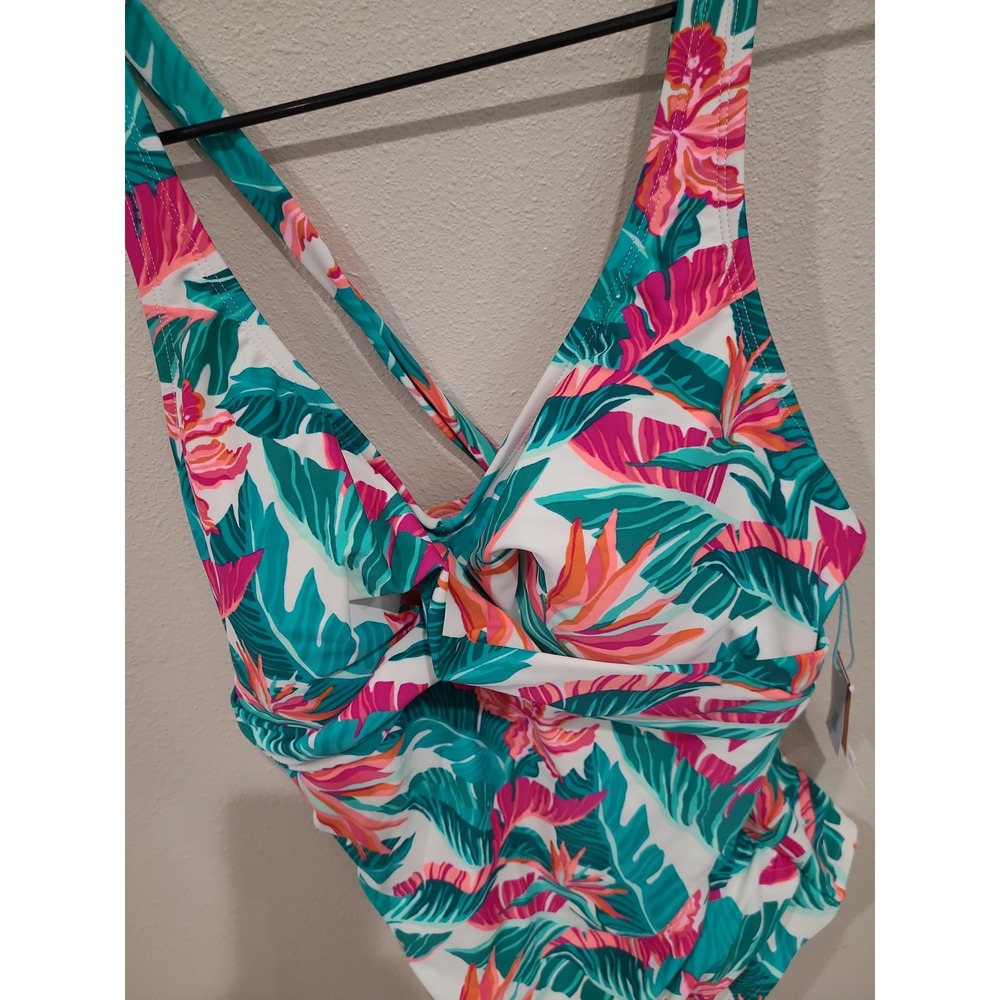 NWT Kona Sol Women SZ XL 16 full coverage tummy control tropical print swim vaca - Picture 6 of 10